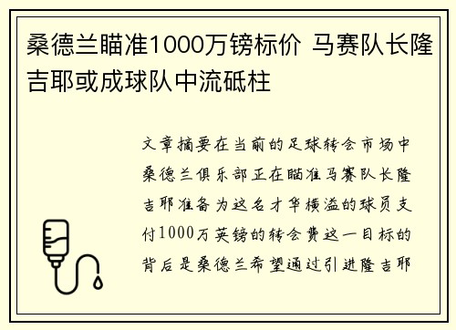 桑德兰瞄准1000万镑标价 马赛队长隆吉耶或成球队中流砥柱